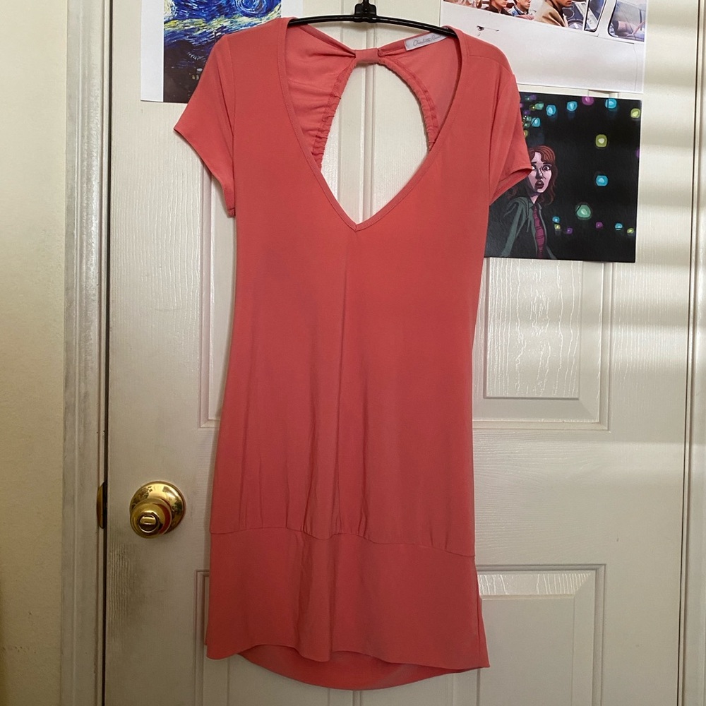 Coral Pink Short Sleeve Open Back Top/ Dress